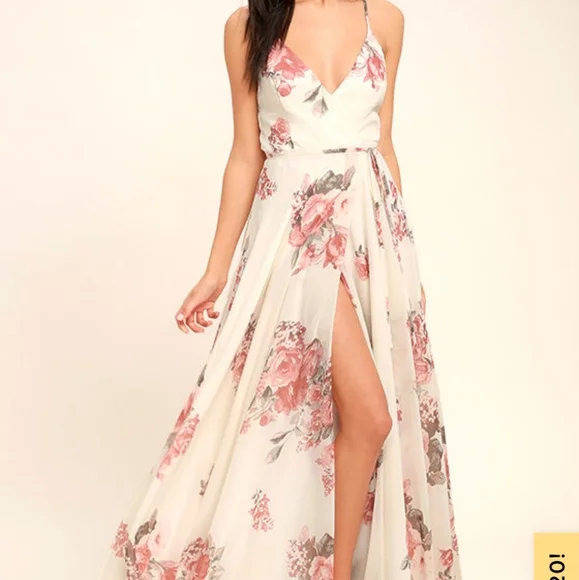Lulus elegantly inclined cream floral maxi dress - Picture 2 of 6